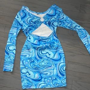 Blue patterned mini dress